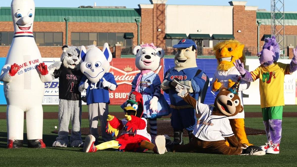 Izzy the Grizzlie does the splits as he invited all his mascots friend to the Gateway Grizzlies game Tuesday to help him celebrate his birthday. See a gallery of photographs of Izzy and the game at bnd.com.