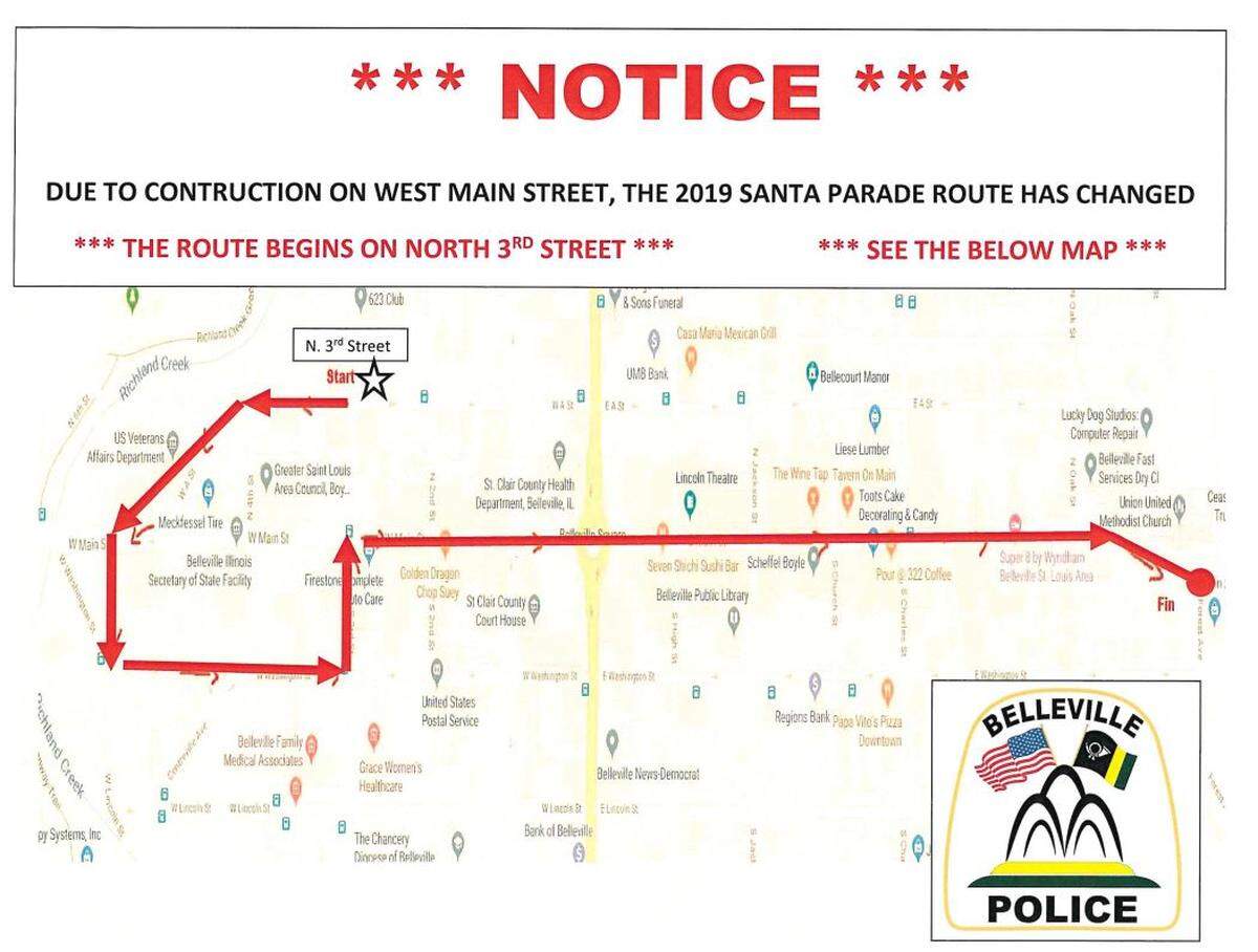 This is the route for the 2019 Belleville Santa Parade