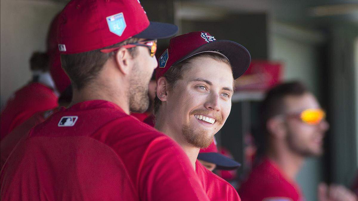 Cardinals starting pitcher Luke Weaver in the dugout during a spring training game in Jupiter, Florida.