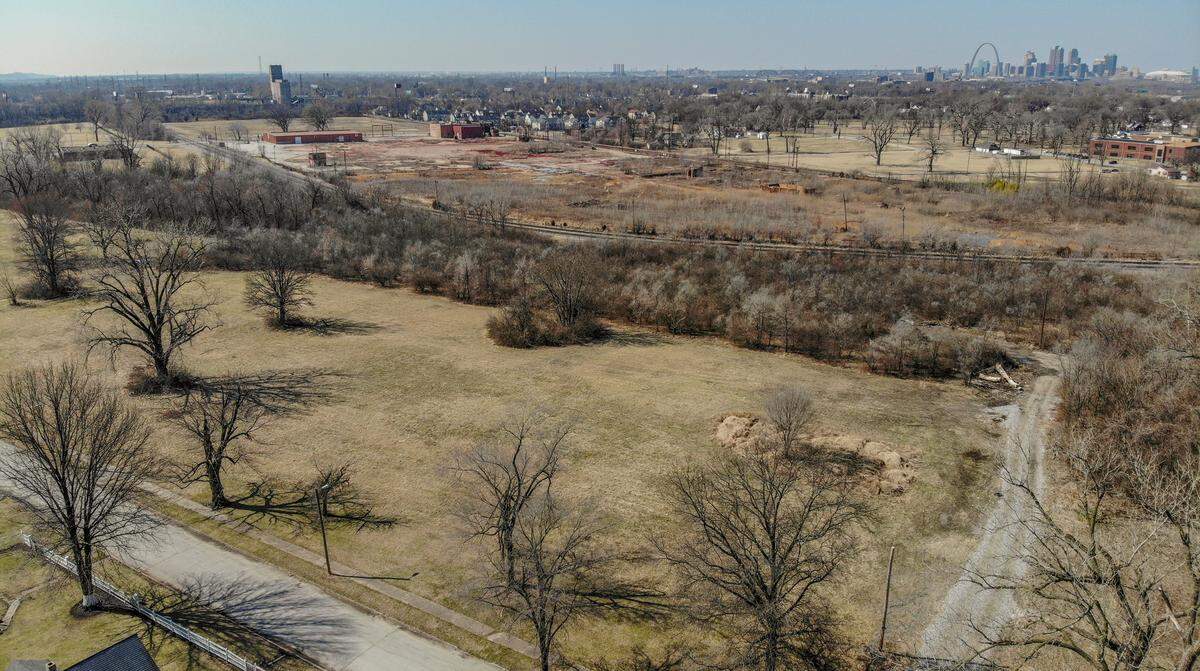 Most of the mowed and maintained properties in the foreground and background are owned by Lansdowne Up. The not for profit organization’s mission is “to transform Lansdowne, East St. Louis into a thriving neighborhood- one person, one property, at a time.”