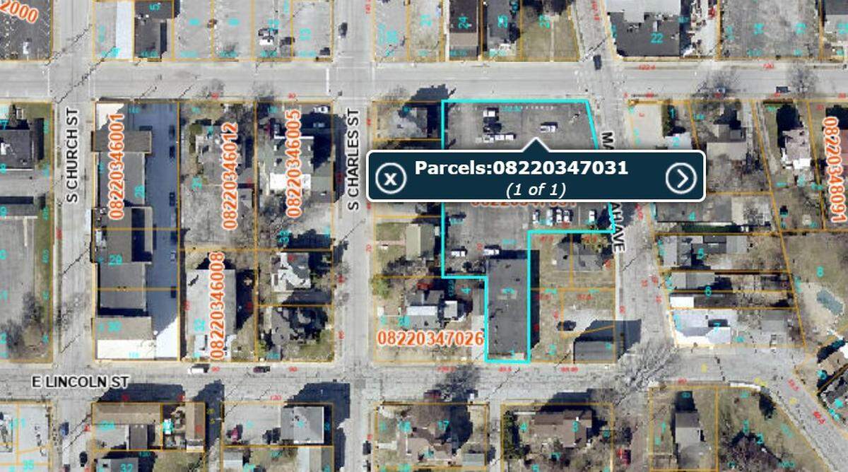 Property at 407 E. Lincoln St. owned by the city of Belleville consists of building to the south and a large parking lot to the north, as shown by blue lines on this St. Clair County map.