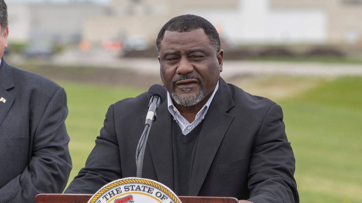 Cahokia Heights Mayor Curtis McCall Sr. speaks about funding for infrastructure improvements in 2023.