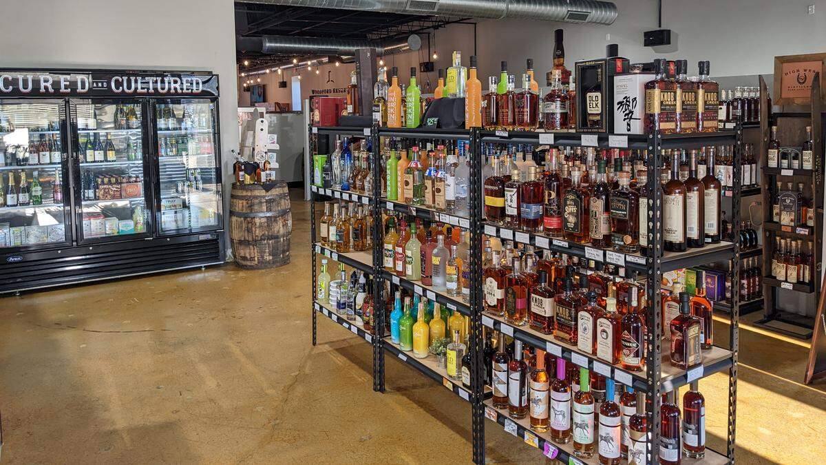 A variety of wines and liquors are available for purchase at The Market at Cured.