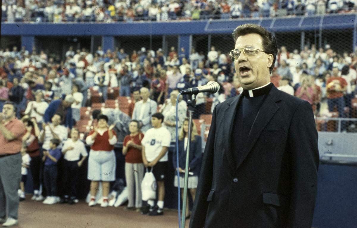 In August 1992, Monsignor Joseph R. Schwaegel of St. Peter’s Cathedral in Belleville sang the National Anthem before the Cardinals game.