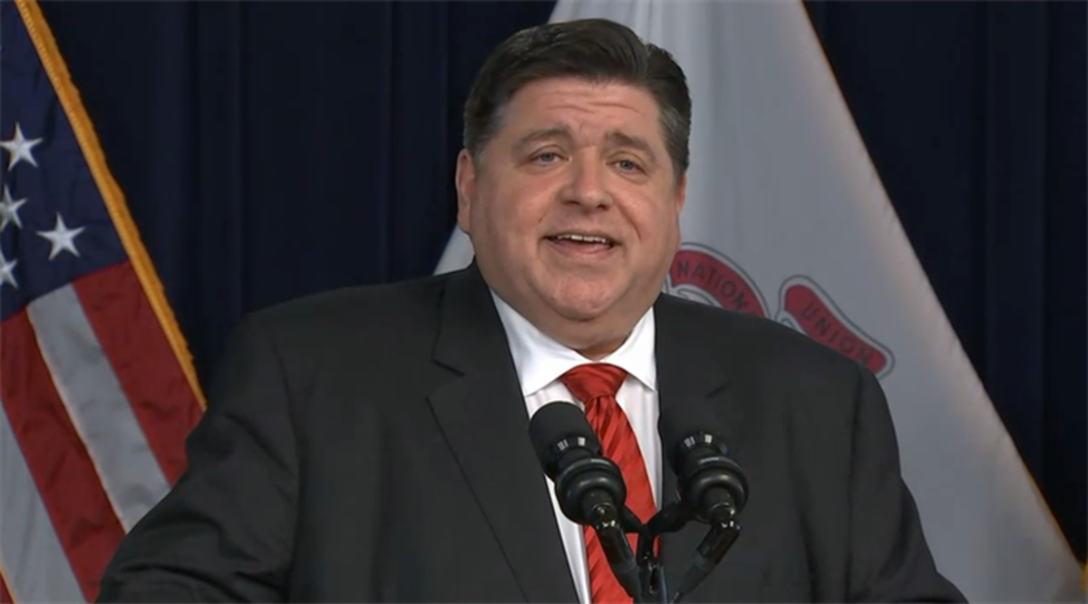 Gov. J.B. Pritzker speaks at a news conference Thursday after the state received its second credit rating upgrade from Moody’s Investors Service within one year.