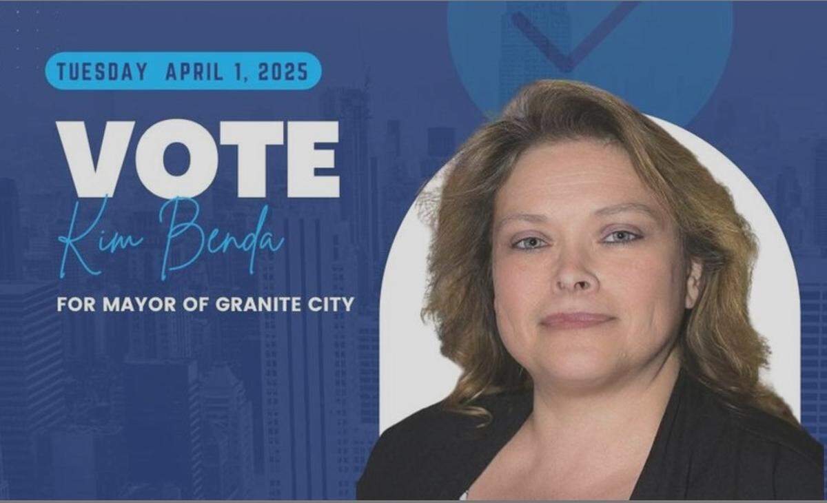 Kim Benda, shown on this campaign poster, plans to appeal a Granite City Electoral Board ruling that removed her name from the ballot for the consolidated election on April 1, 2025.