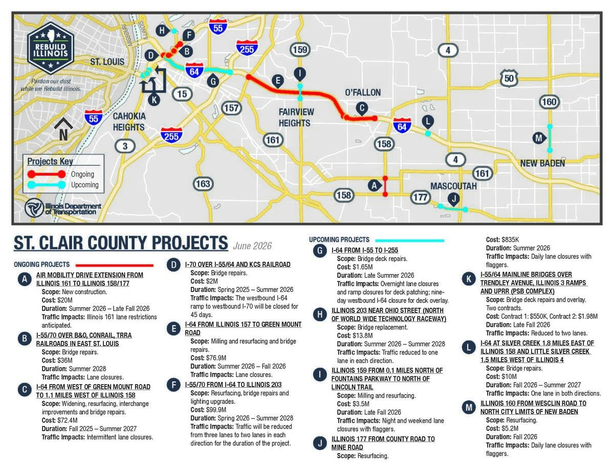 Over a dozen road construction projects are slated for St. Clair county this year through the Illiniois Department of Transportation’s Rebuild Illinois program.