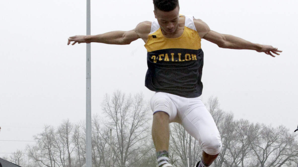 Rei’Shaun Spires participates in the triple jump in a meet at Collinsville earlier this season. Spires placed fourth in the triple jump at the Belleville West/Norm Armstrong Track and Field Invitational on April 11.