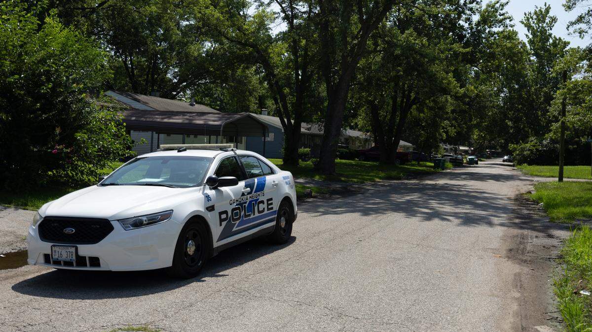 At the scene of Andrews Drive in Cahokia Heights, where an 11-year-old was struck by a bullet.