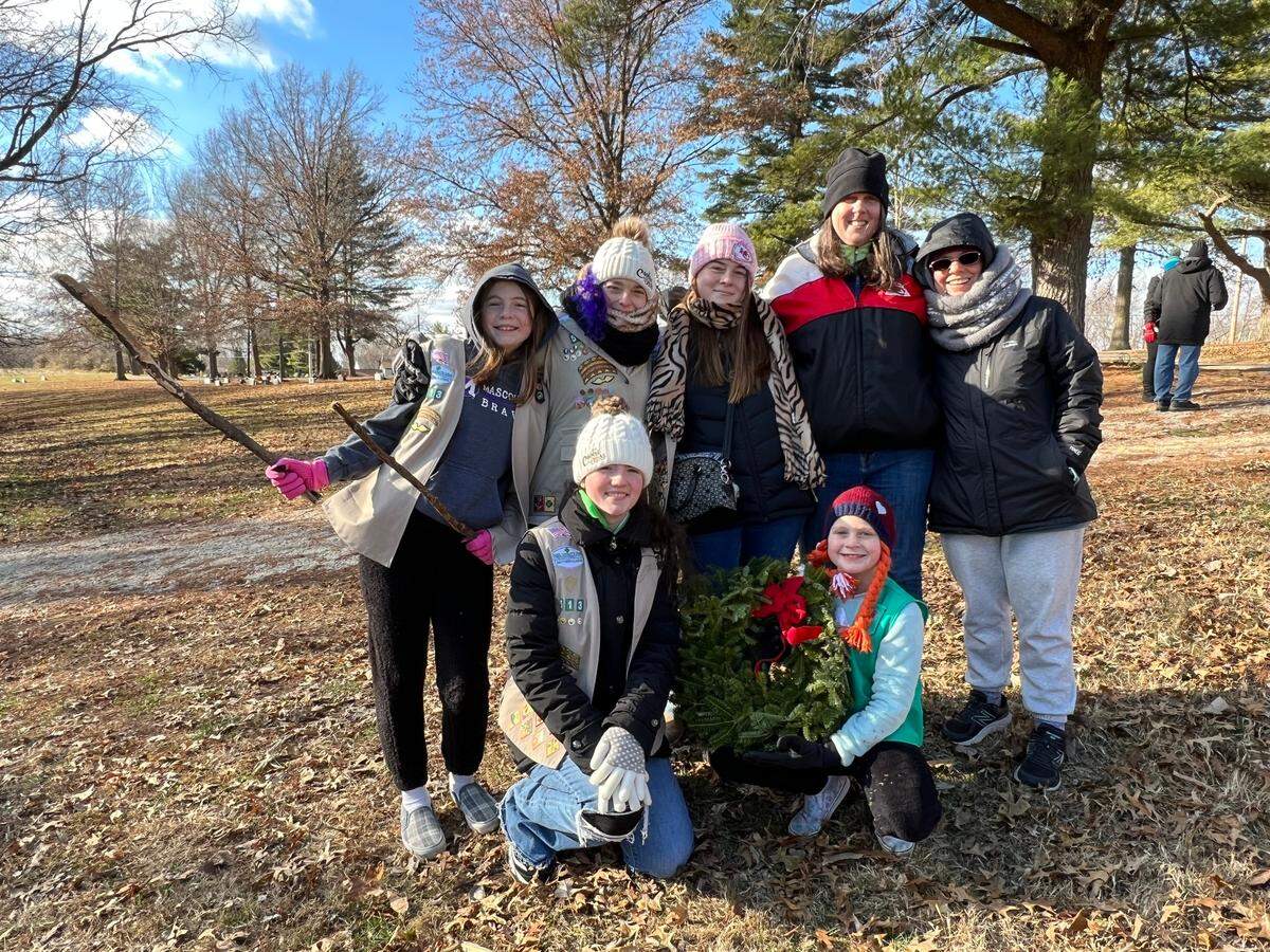 Girl Scout Troop 513 with their Scout Leader Lindsay Sullivan assisted in placing wreaths in the local cemeteries as part of O’Fallon Rotary Club’s annual Wreaths Across America event. Across the nation, similar programs took place this year Saturday, Dec. 17. It’s a national event to honor those who have served the country and is held the third Saturday in December.