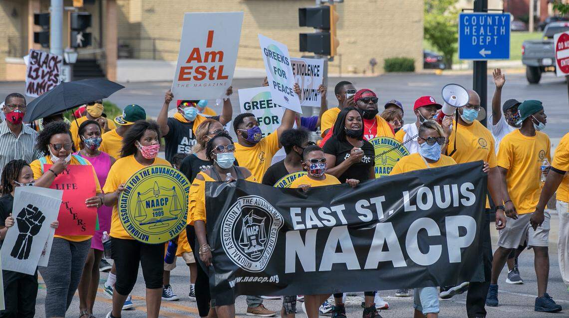 The East St. Louis Branch NAACP in association with several other community groups held a march in support of change in Belleville. The group marched from the north entrance of Belleville to the St. Clair County Building in downtown. The purpose of their march was to demonstrat to the city, the county and the country the they stand together on the rights and privileges of all people: specifically people of color and the under-represented.
