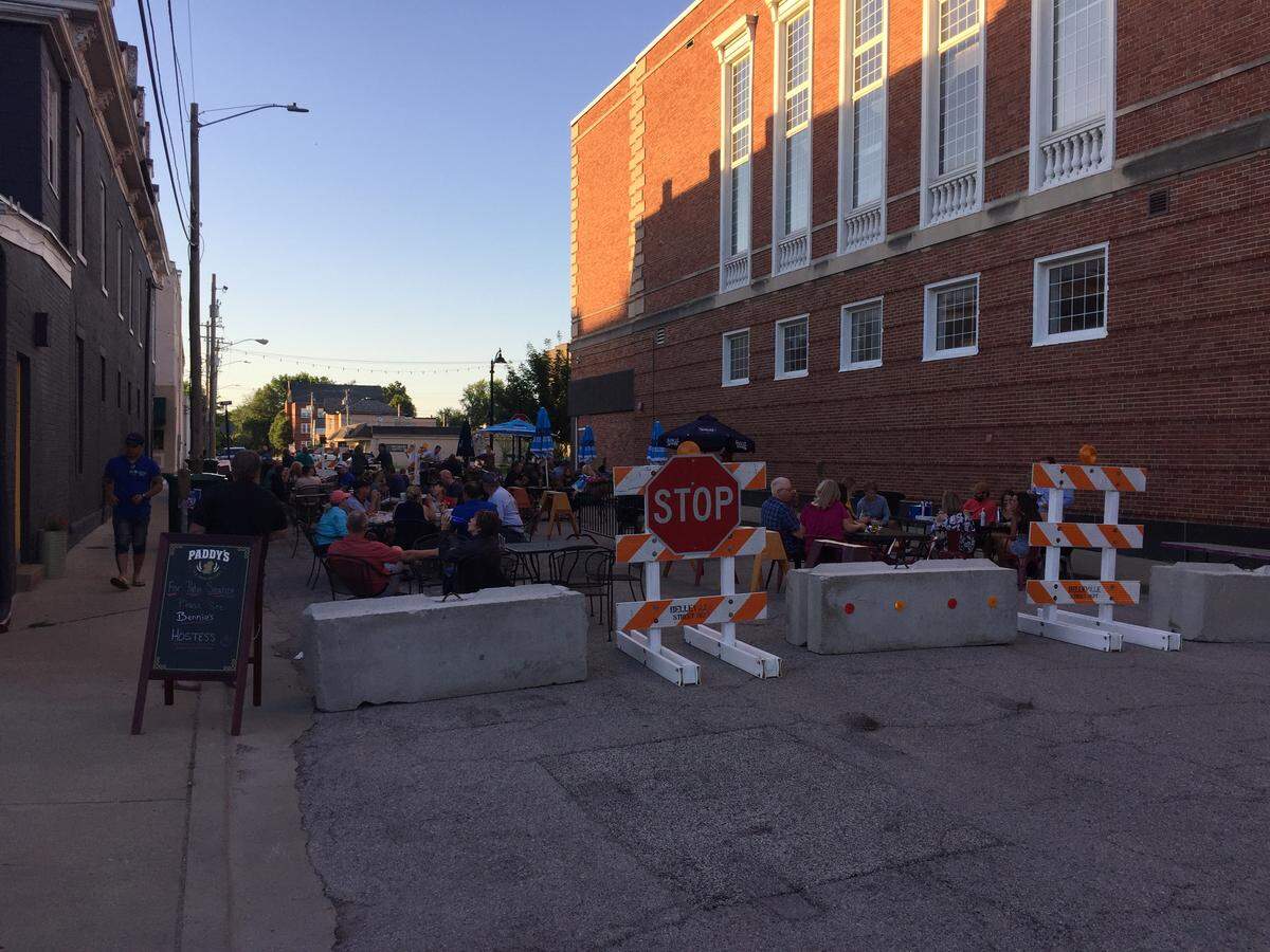Tables were full outside the Copper Fire bar and restaurant in downtown Belleville Friday night.