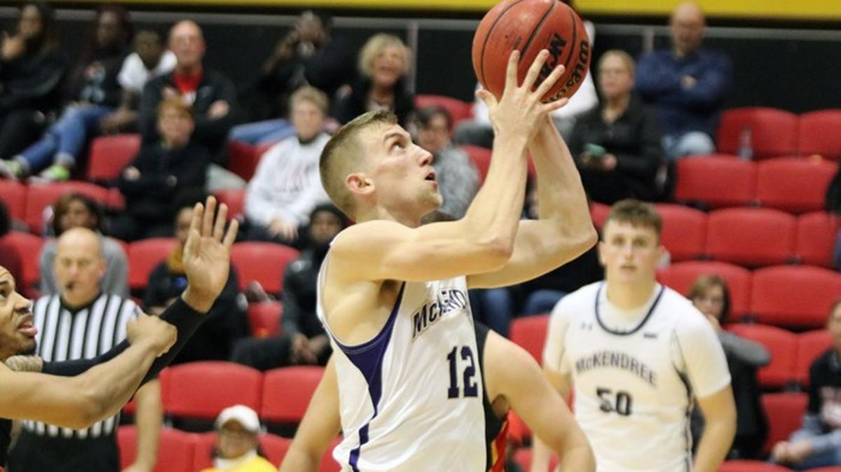 Nate Michael goes up for a basket in McKendree’s loss to UMSL on Thursday.