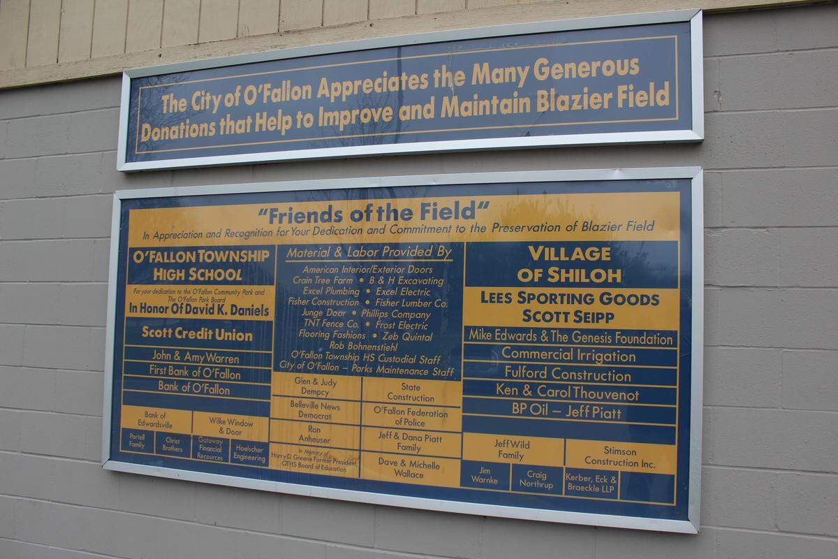 The press box and concession stand at Blazier Field in O'Fallon were paid for with a $20,000 contribution from High School District 203 and $32,000 from the baseball program's activities fund. The activities fund contribution comes from donations and fundraisers.