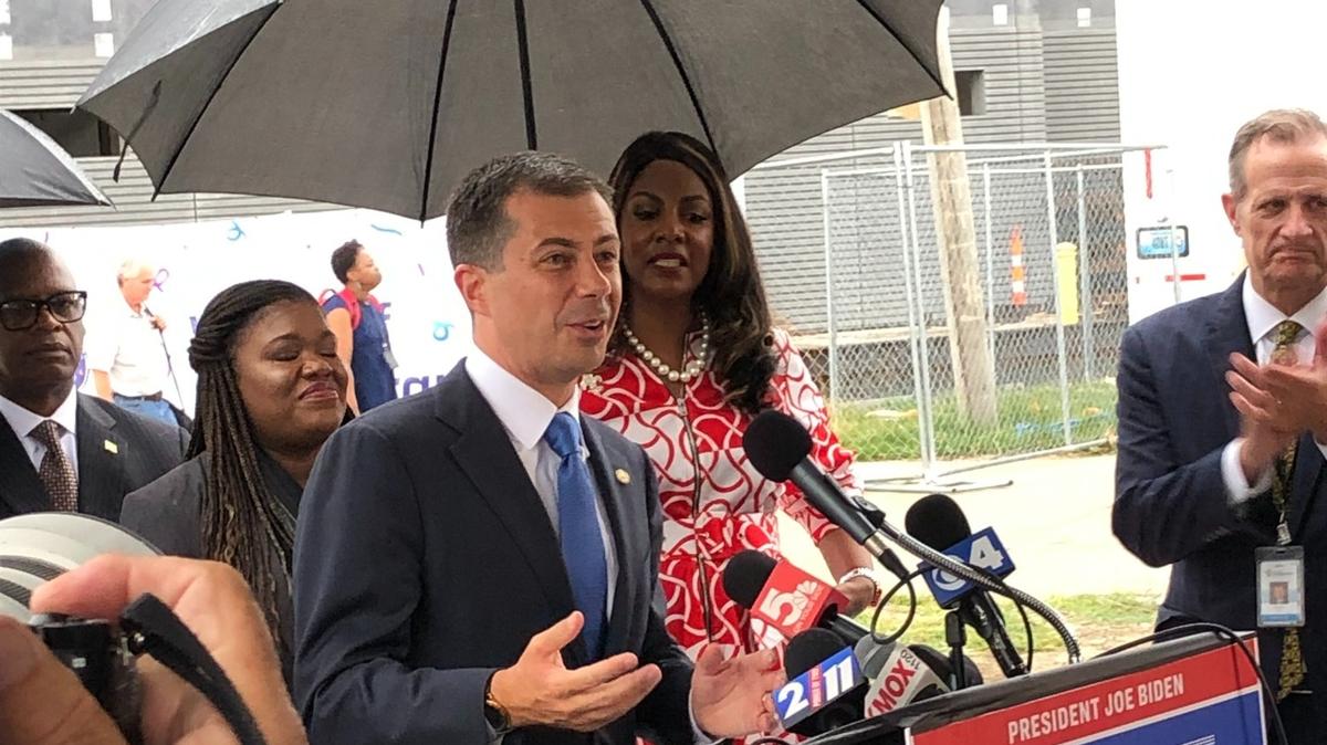 United States Secretary of Transportation Peter Buttigieg headlined a list of dignitaries in the metro-east Monday to announce $28 million in disaster recovery funding for the MetroLink system in East St. Louis and St. Louis.