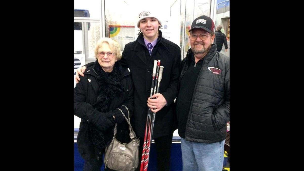 Sherry and Bill Simpson with their grandson, Clayton Keller, who grew up in Swansea and will compete with Team USA in a quest of hockey gold.
