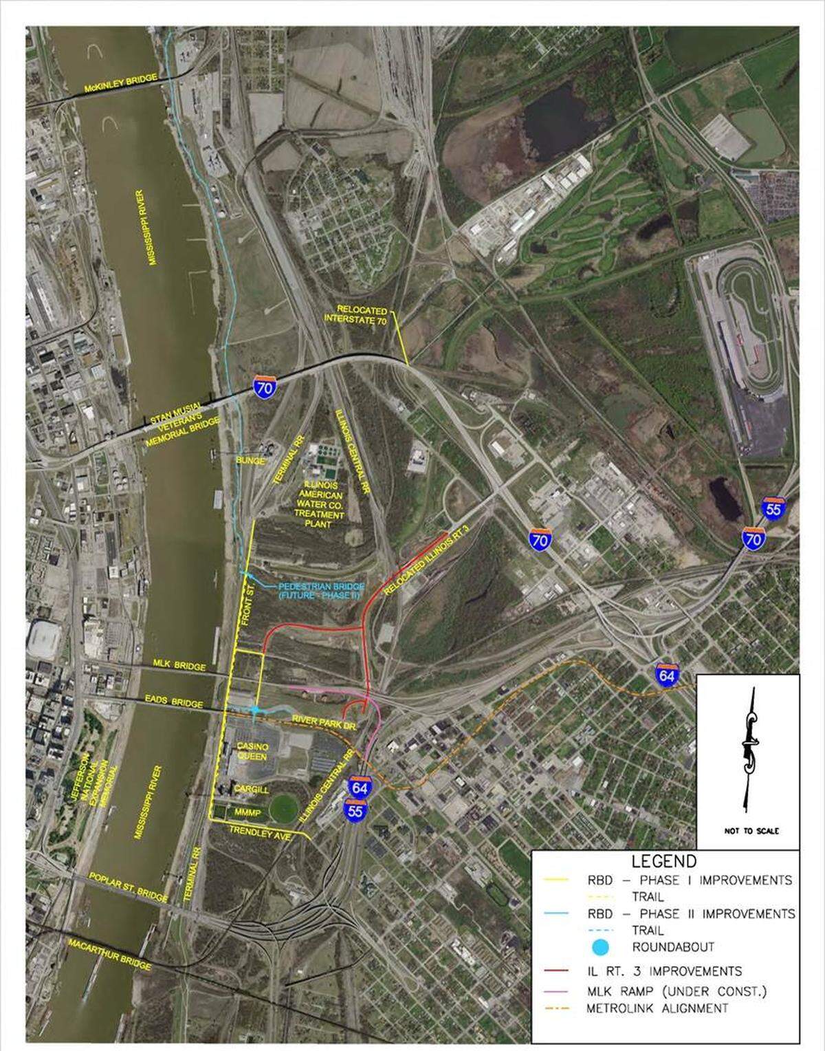 This map shows work done for phase one and phase two of the Front Street project in East St. Louis