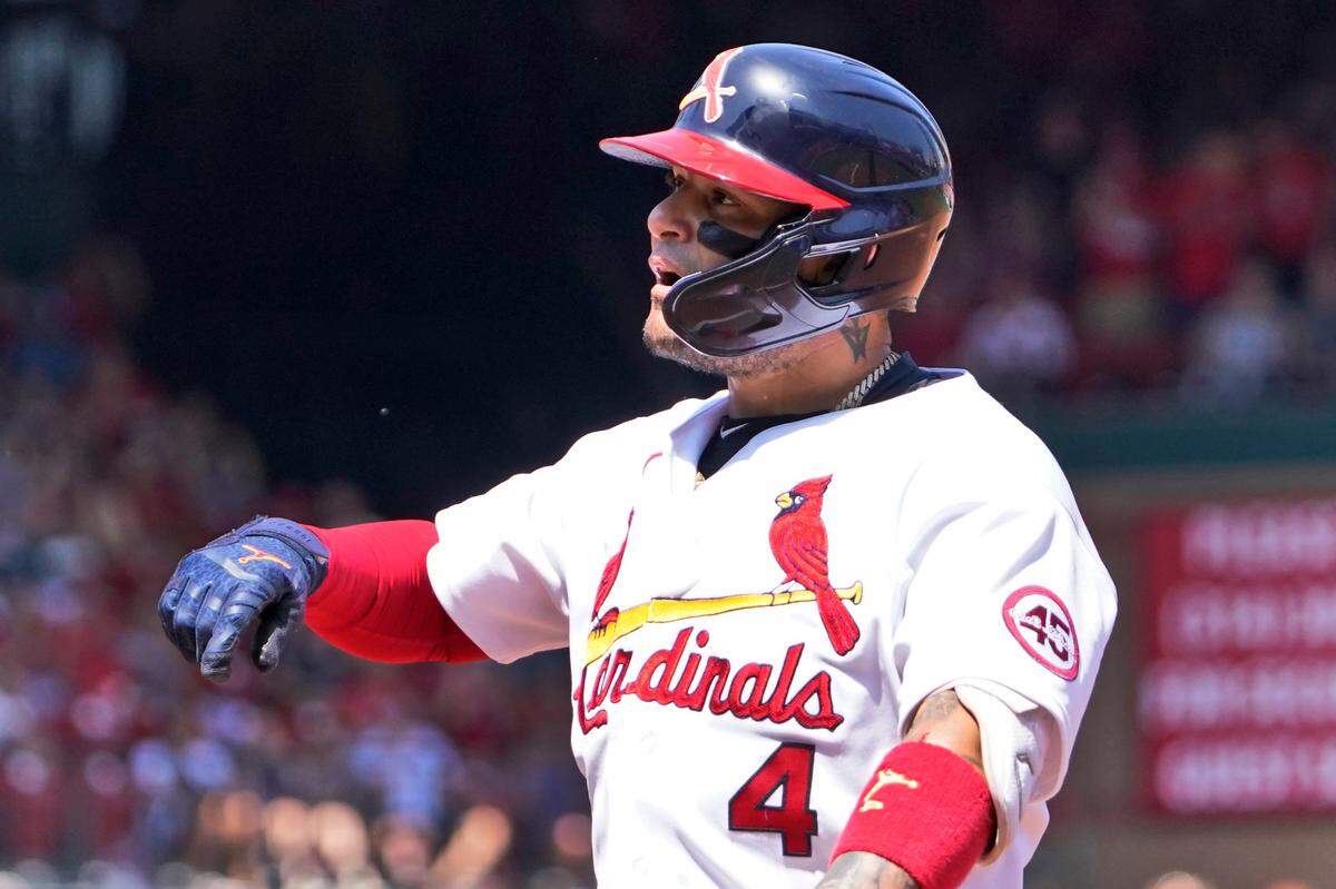 St. Louis Cardinals catcher Yadier Molina celebrates after hitting an RBI single during a game against the Pittsburgh Pirates last season. Molina and the Cardinals are looking forward to Thursday’s home and season opener against the Pirates.