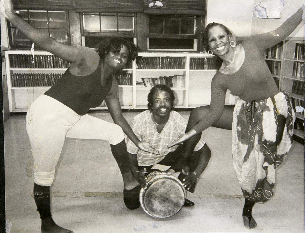 This 1980s photo shows Tiffany Hodges, left to right, Sylvester “Sunshine” Lee and Valerie Adams, all instructors with the Community Performance Ensemble in East St. Louis.