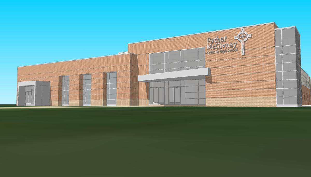 A rendering of the commons building that will soon be constructed by Father McGivney Catholic High School in Glen Carbon, Ill., as part of a larger expansion plan.