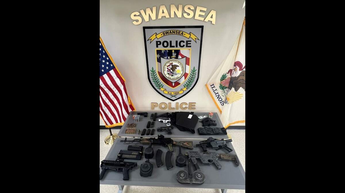 Guns and other items seized in a Swansea Police Department traffic stop on March 16, 2024