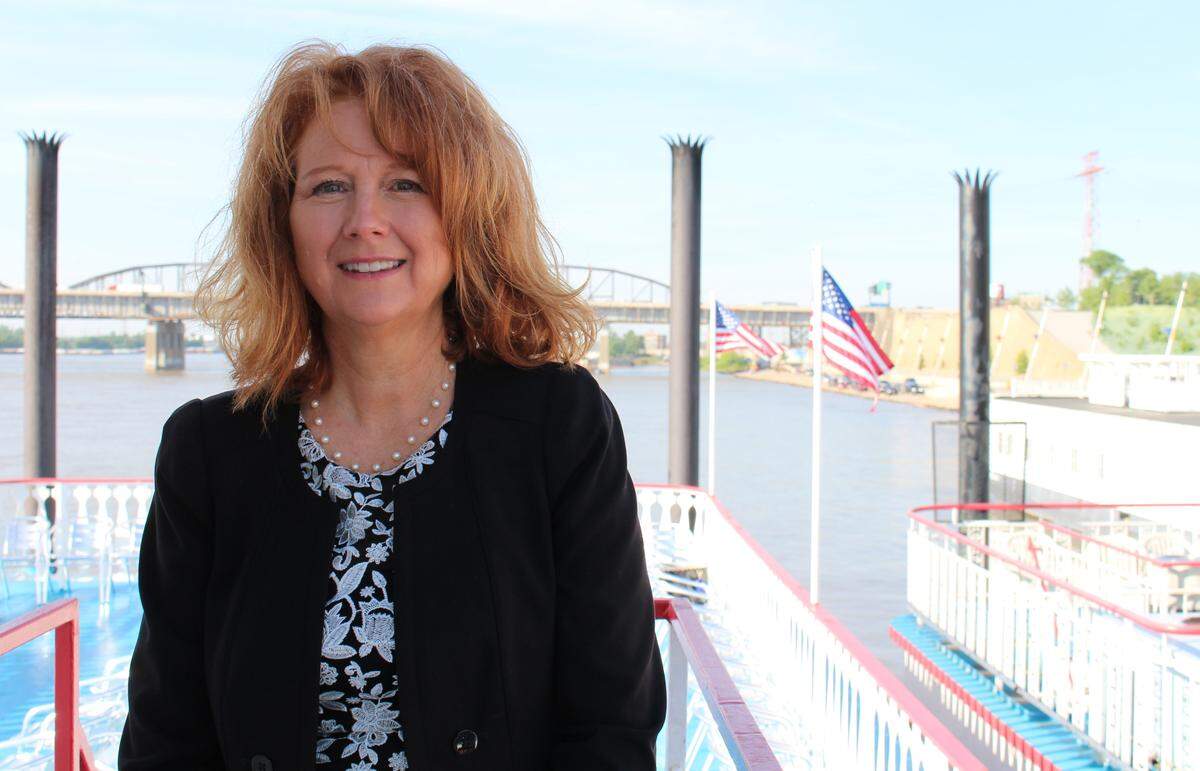 Mary Lamie is executive director of St. Louis Regional Freightway, an arm of Bi-State Development. She’s pictured during FreightWeek STL in 2018, when industry leaders cruised the Mississippi River.