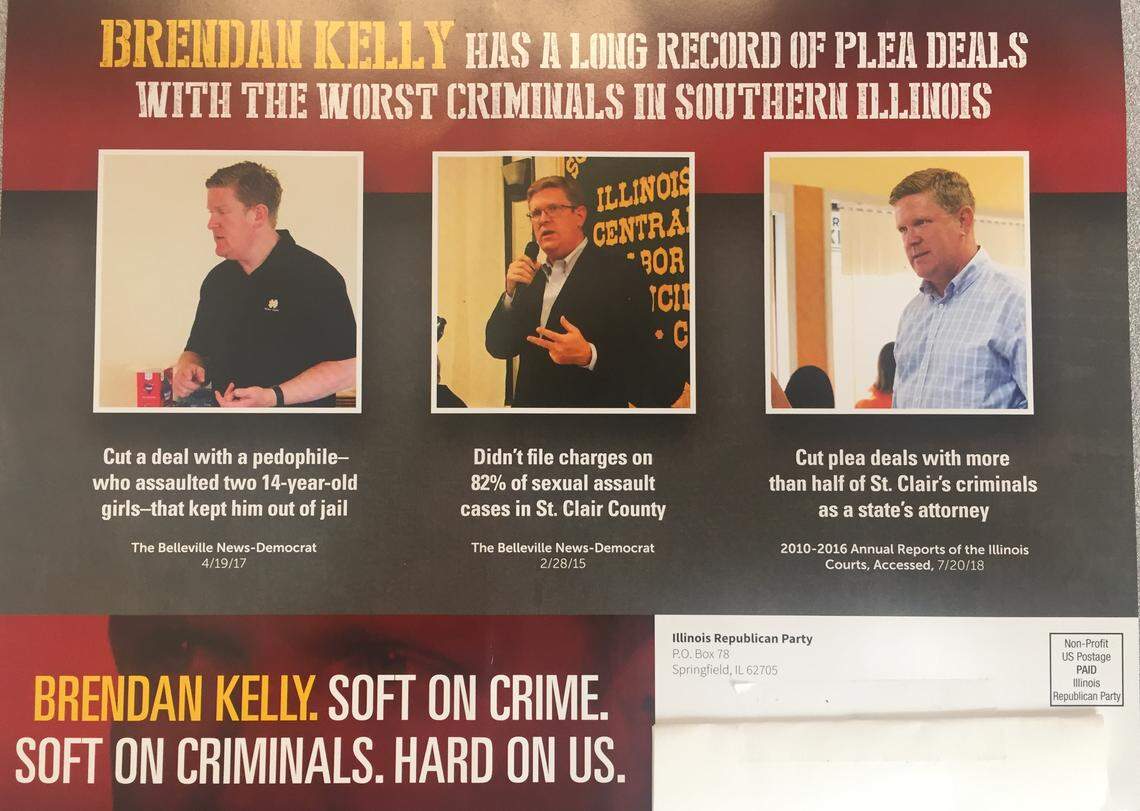 The Illinois Republican Party has sent out this flier attacking St. Clair County State’s Attorney Brendan Kelly, who is running for Congress in the 12th District.