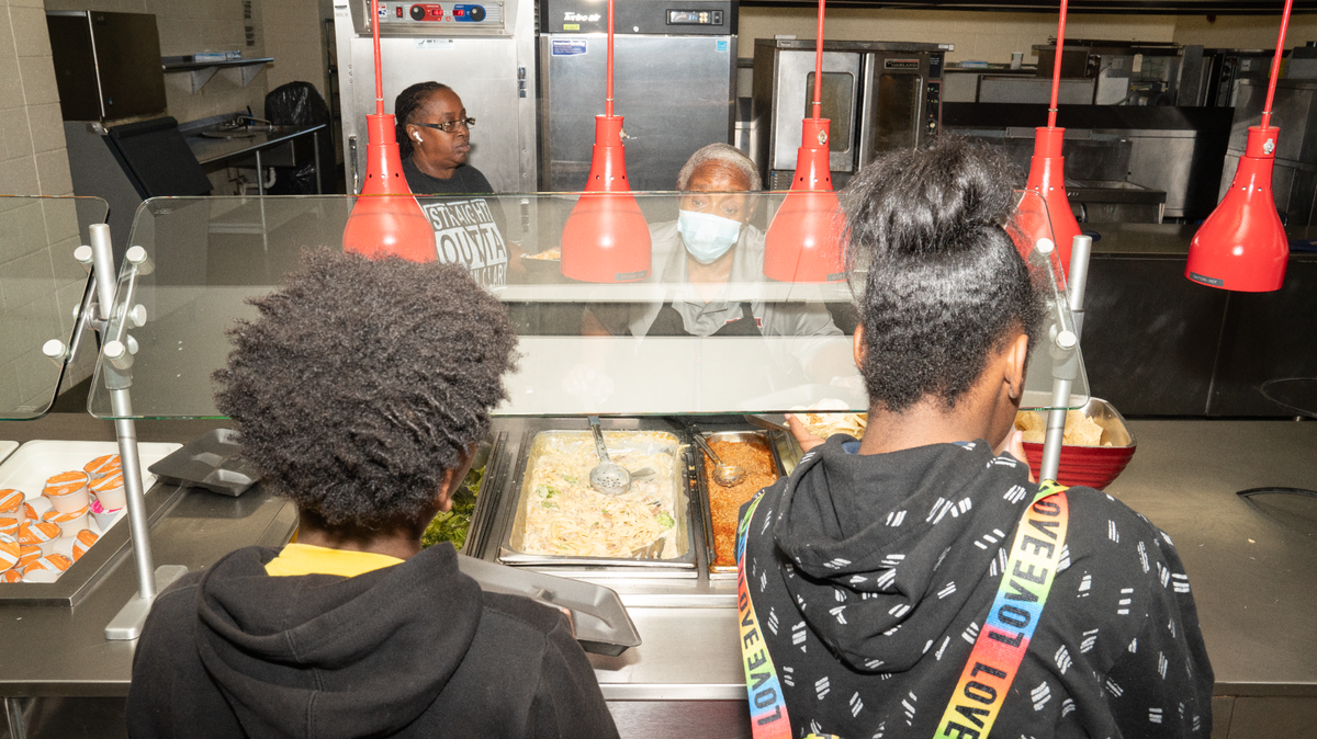 Students pass through a lunch line at a metro-east school.
