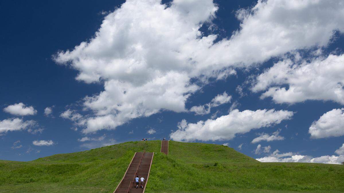 Visitors to Cahokia Mounds State Historic Site can climb 156 steps up Monk’s Mound, the largest earthen structure north of Mexico.