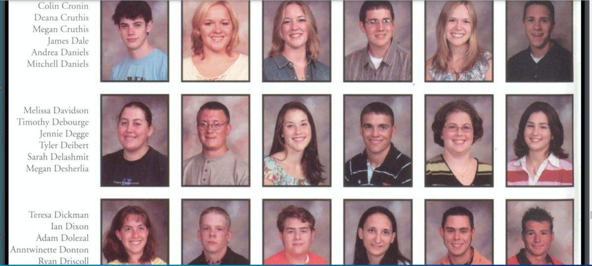 Sarah Delashmit is shown in her senior photo in the 2003 yearbook for Highland High School, middle row second from right.
