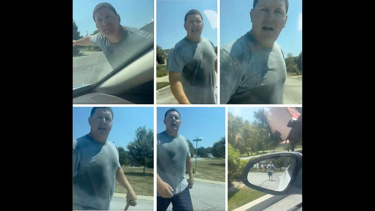 Screenshots from a video taken by a St. Louis delivery driver. She alleges she was confronted by an angry man, who had accused her of driving recklessly. Belleville police confirmed the man is a local firefighter and that Illinois State Police are investigating the incident. Neither the man nor woman has been charged with a crime. Their names are being withheld.