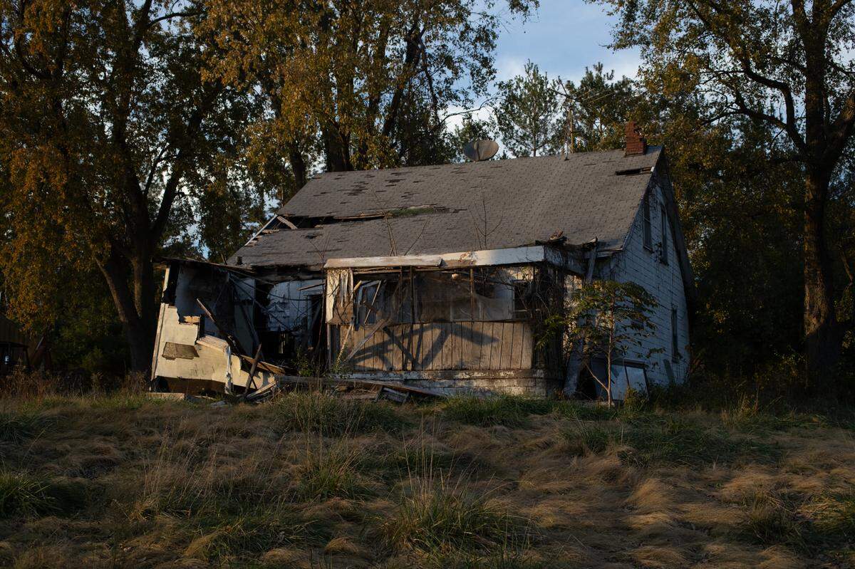 The former George E. Hilgard American Legion Post 58 in rural Freeburg is littered with derelict buildings that have been ransacked by squatters. It is pictured here in late 2024.