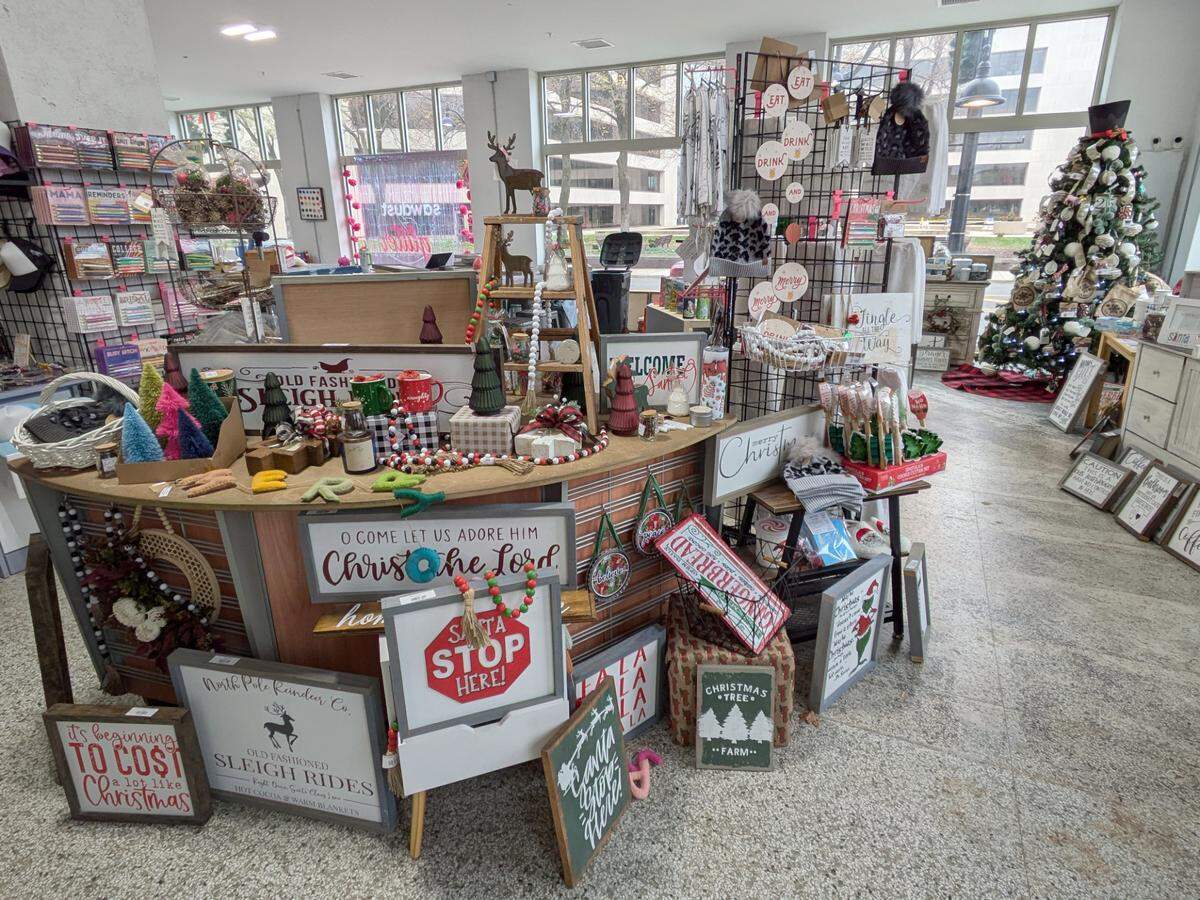 Sawdust & Glitter in downtown Belleville has plenty of holiday-themed décor and clothing among the available merch.