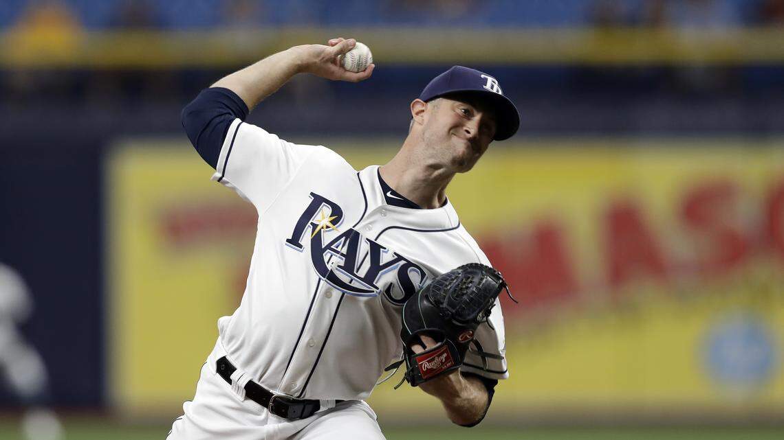 Tampa Bay Rays starting pitcher Trevor Richards delivers a pitch against the Baltimore Orioles during a game in 2021. A former Mater Dei standout and current Toronto Blue Jay, Richards one of several metro-east baseball players playing professionally.