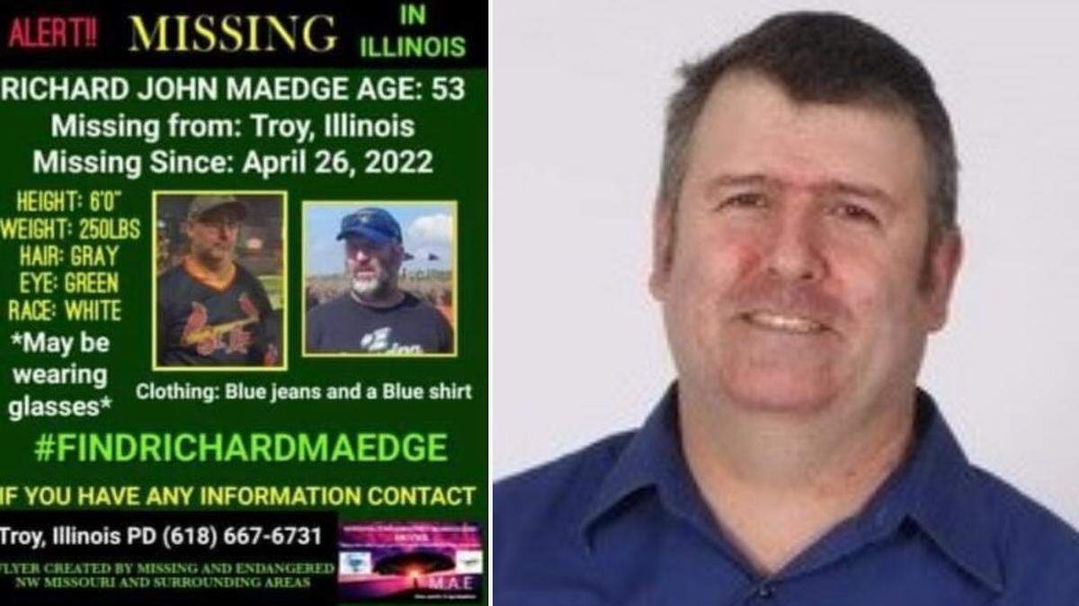 Richard Maedge’s body was found in his Troy home on Dec. 11, seven months after he was reported missing. At left is a poster that made the rounds on Facebook, asking the public for help in finding him.