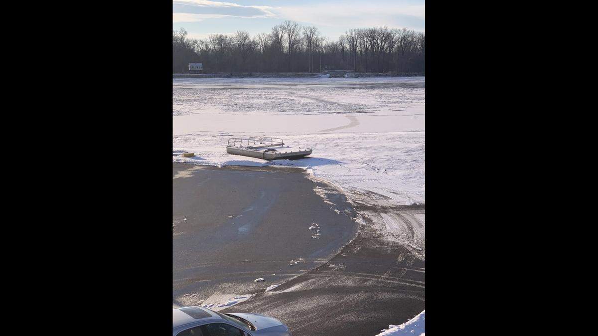 Ice was jamming the water at the Jersey County landing on Tuesday.