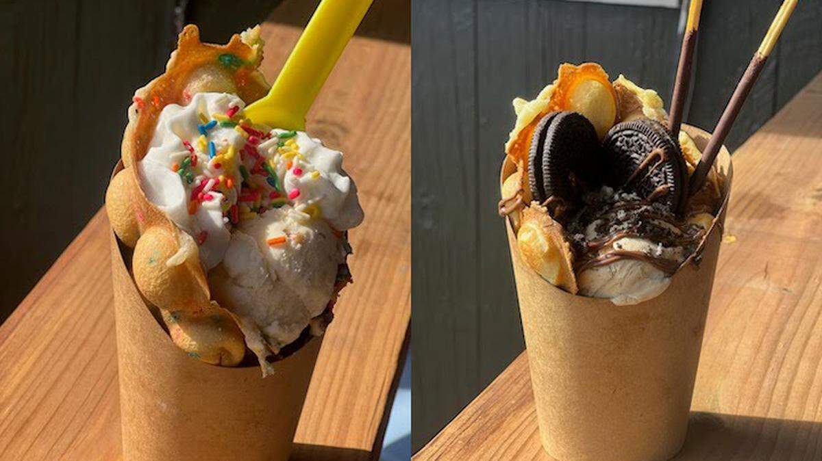 Holy Crepes! at 1718 Helen St. in Swansea serves bubble waffles with different ice cream and cookie flavors.