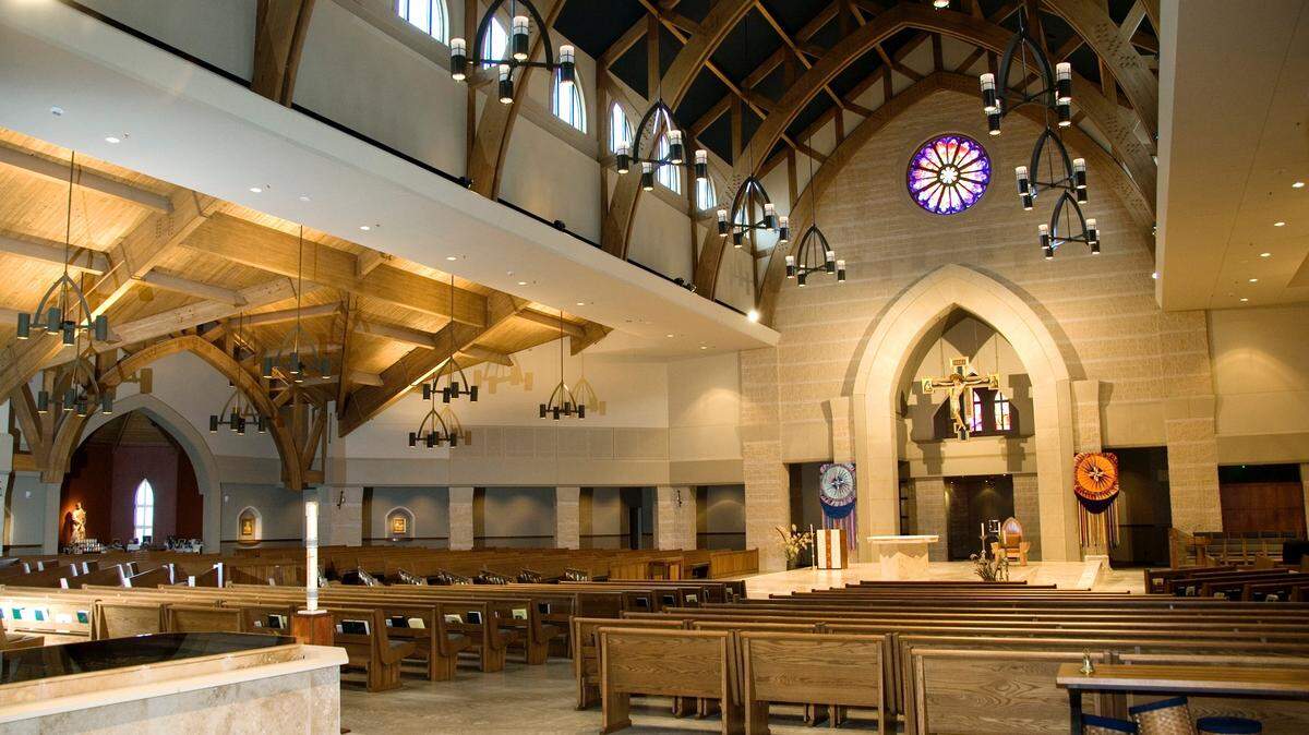 Interior of St. Clare of Assisi Church in O'Fallon, Illinois.