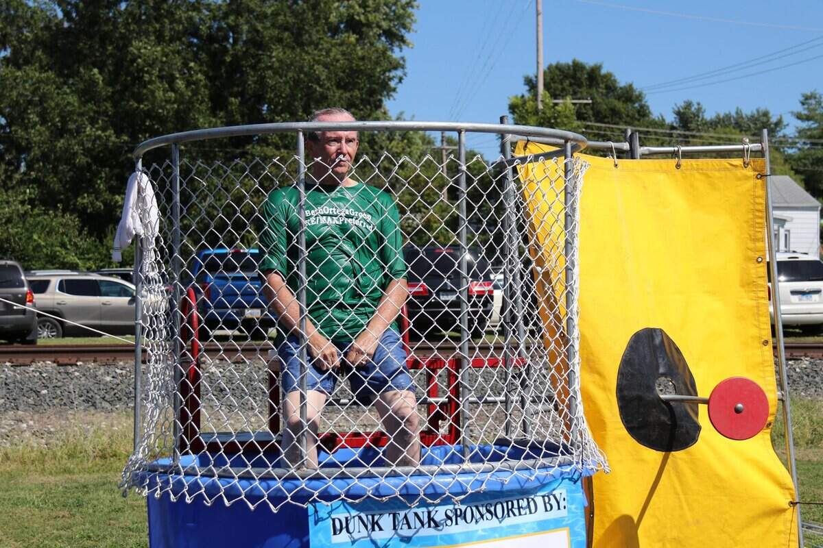 O’Fallon Mayor Herb Roach waits patiently for the next person to take a turn at dunking him at the fourth annual BaconFest fundraiser in 2019. The sixth annual BaconFest will take place from 10 a.m. to 5 p.m. Saturday, Sept. 10, at O’Fallon VFW Post 805, 221 W. First St. Chairman Marcia Crawford said this year’s event is bigger than ever, with more than 70 vendors — inside and out, with many new food and craft vendors.