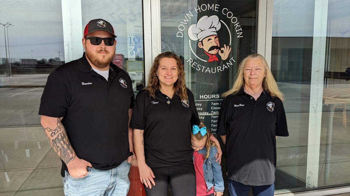 Down Home Cookin owners Brandon and Tori Raines and resident baker (and Brandon’s mom) Darlene Griffin