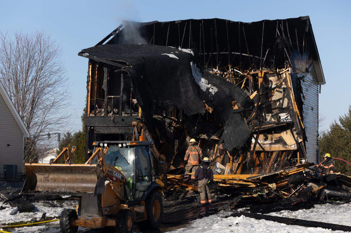The remains of a house after a fire along Shiloh, Ill.’s Chippewa Drive on Jan. 14, 2025.