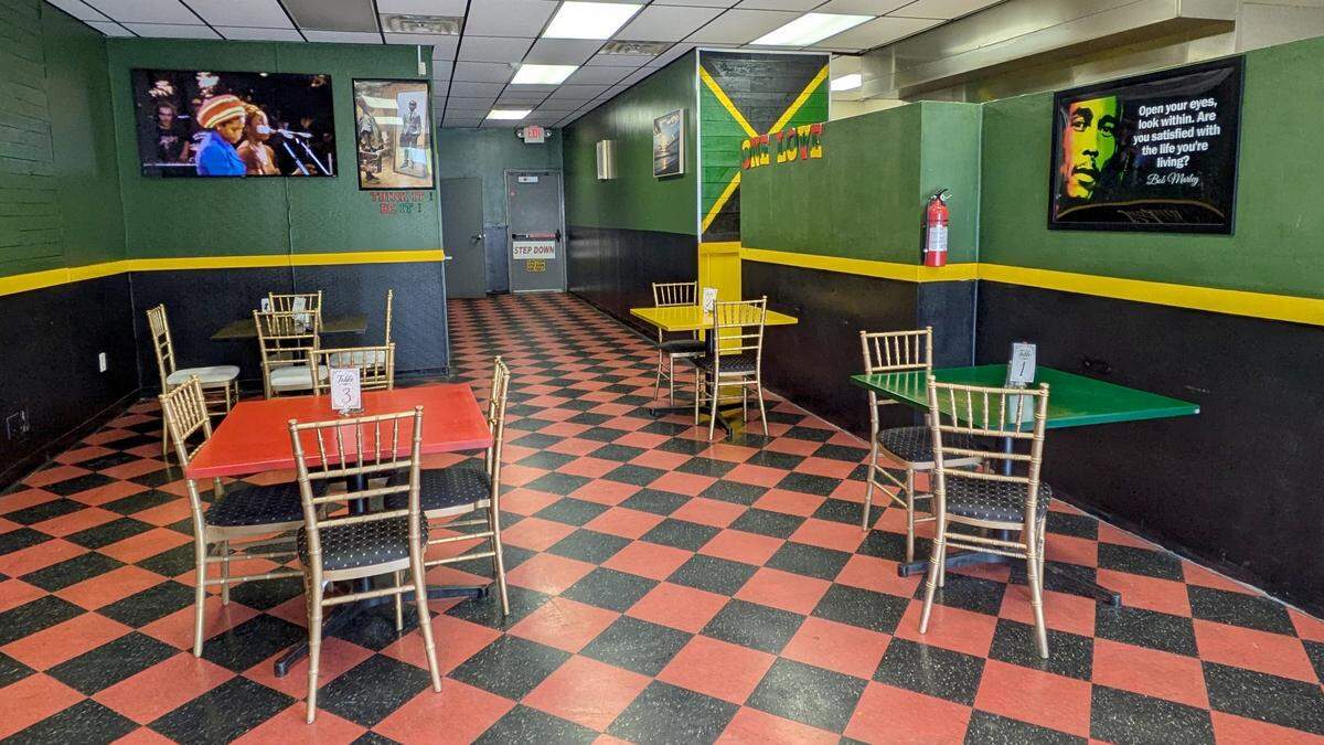 View of the dining area next to the kitchen at Hangover Social in Belleville