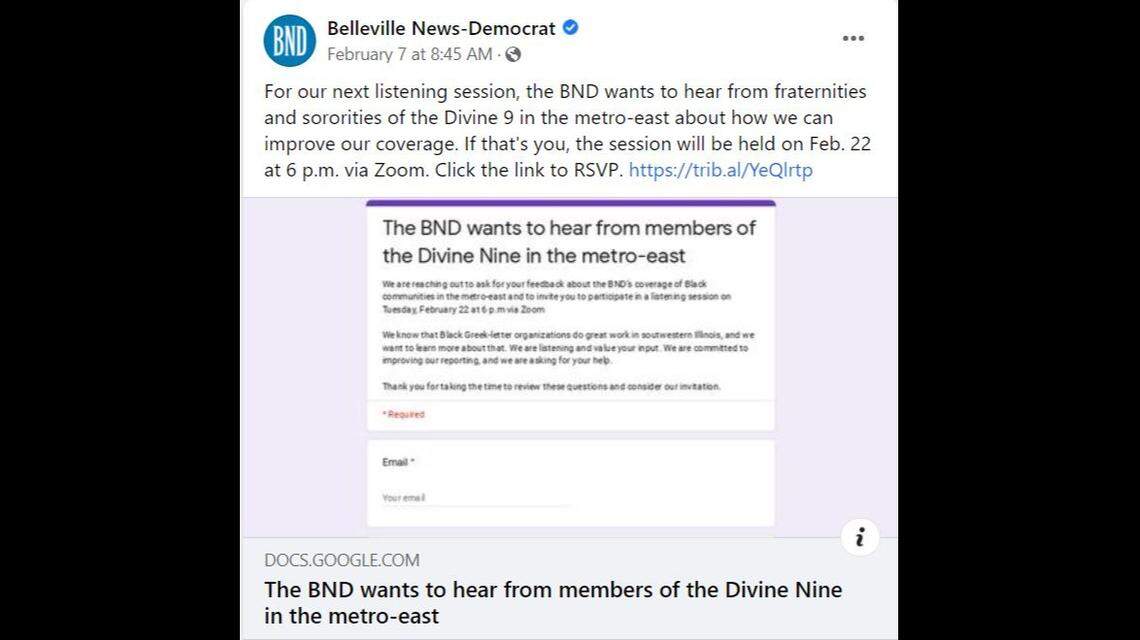 The BND’s next listening session will be Feb. 22 at 6 p.m. via Zoom