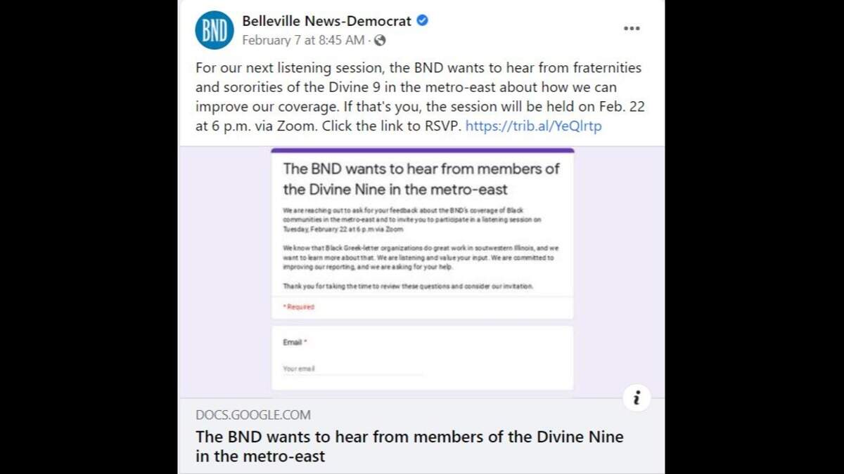 The BND’s next listening session will be Feb. 22 at 6 p.m. via Zoom