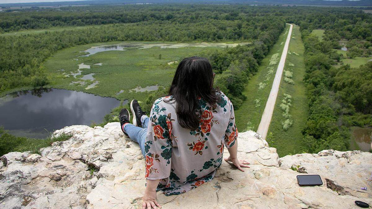 Machaela Sweeney enjoys the view at the top of Inspiration Point near the Mississippi River in southern Illinois’ Shawnee National Forest.