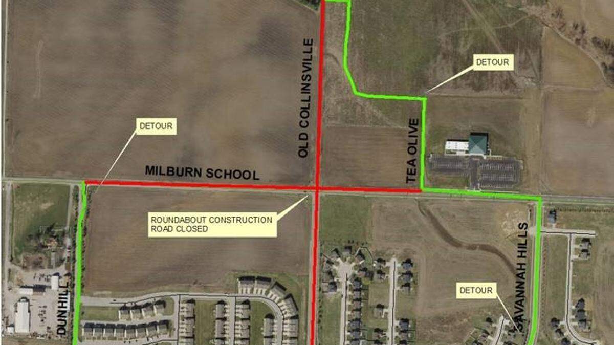 This is a map of the road closure and detour routes provided by the city of O'Fallon.