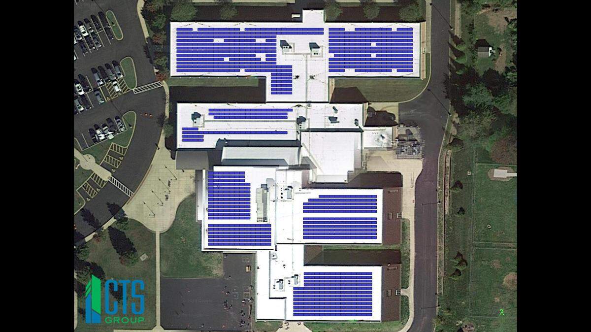 This computer-generated image shows how solar panels will cover the roof of Silver Creek Elementary School in Troy.