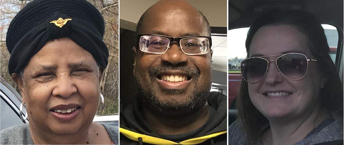 Voters Ruby Akins, of East St. Louis, left to right, Calvin Webb, of Collinsville, and Stacey Staake, of Maryville.
