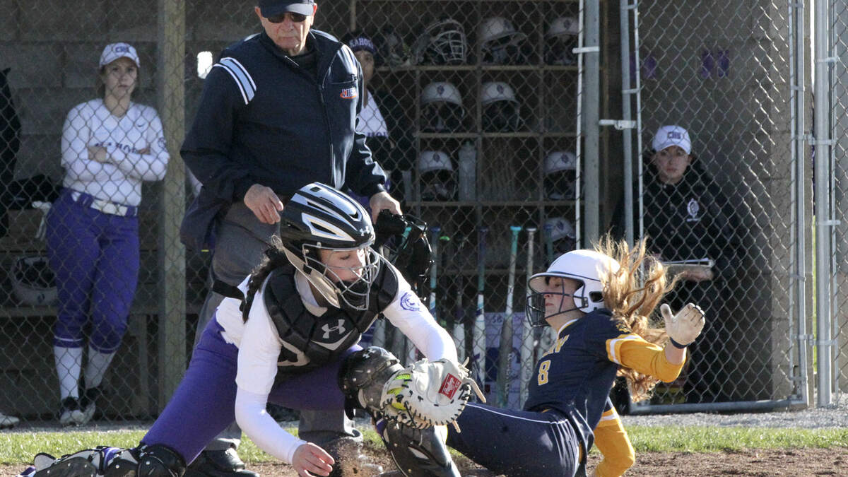 O'Fallon's Caroline Keller is forced out a home plate in the Panthers' game on April 4 at Collinsville.