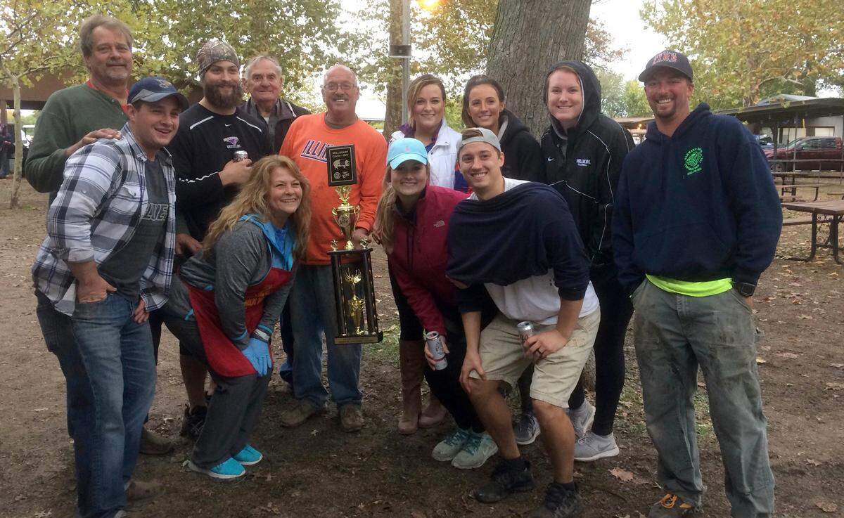 The Millstadt Optimist Club will host its 19th annual BBQ/Chili Cook-Off from noon to 5 p.m. Sunday, Oct. 20, at Liederkranz Park in Millstadt. Proceeds from the event will benefit the Juvenile Diabetes Research Foundation and the Children’s Dyslexia Center of Southern Illinois. Pictured: The Brickhouse Ribs cooking team shows off their first-place trophy for pork steaks at the 2017 event.